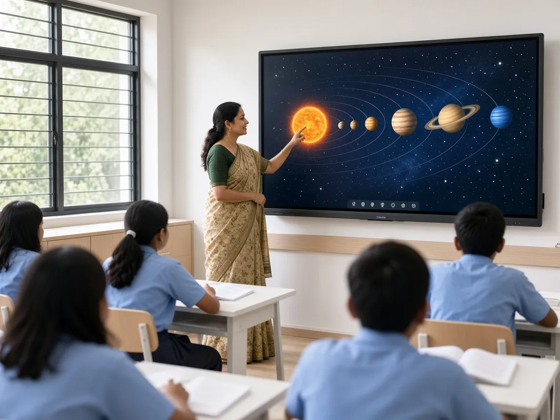 Students using a VibeTouch interactive flat panel